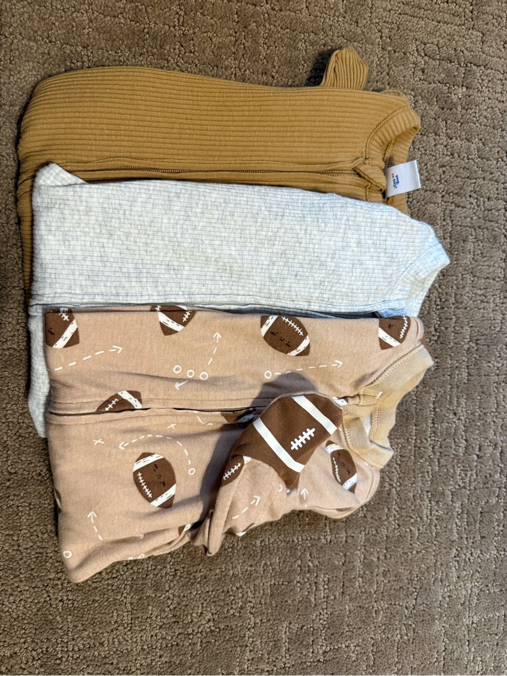 Old Navy Kids Footie Sleepers — Tan, Cream & Brown Football Print